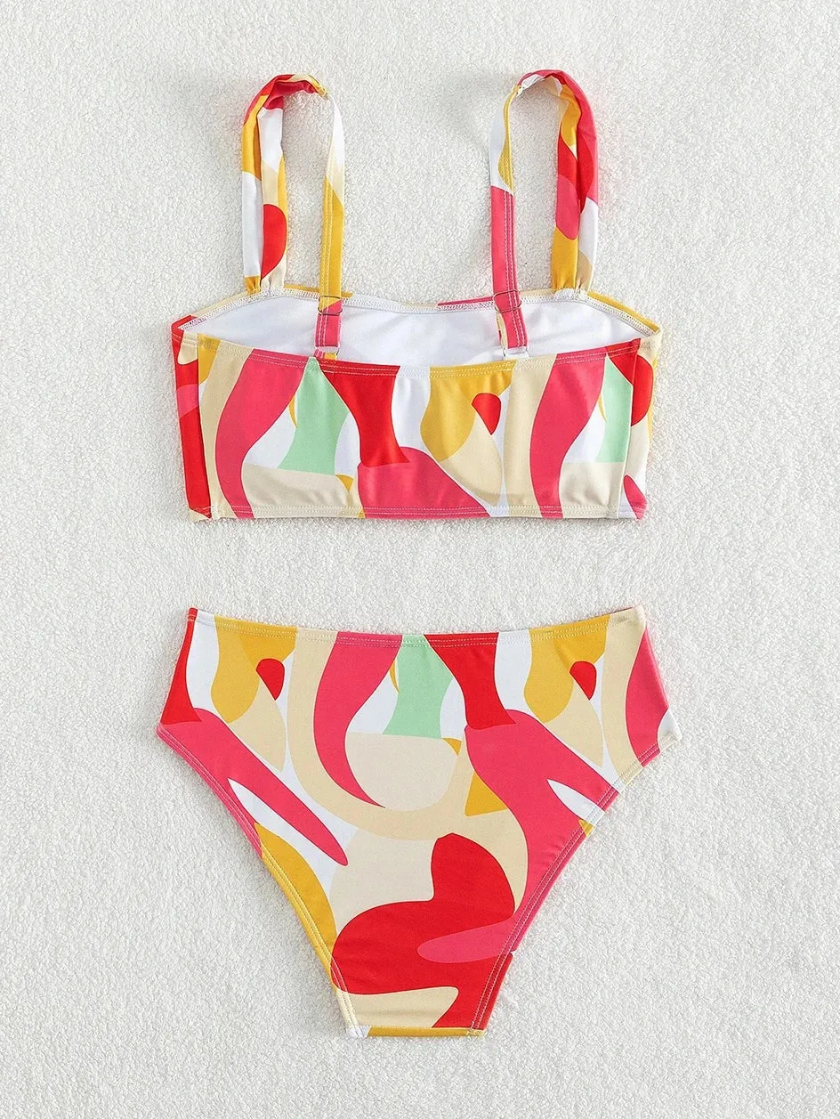 Abstract Art High-Waisted Two-Piece Swimsuit