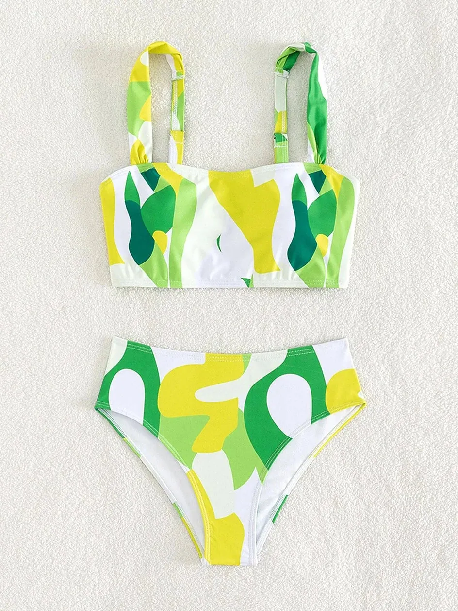 Abstract Art High-Waisted Two-Piece Swimsuit
