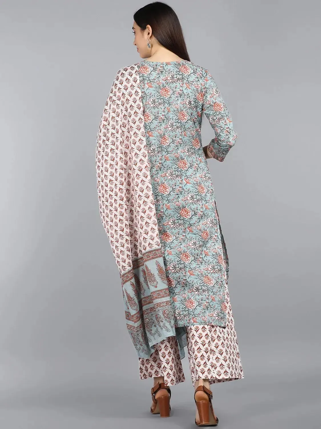 Ahika Pure Cotton Printed Kurta Pant Dupatta-VKSKD1139AB_XS