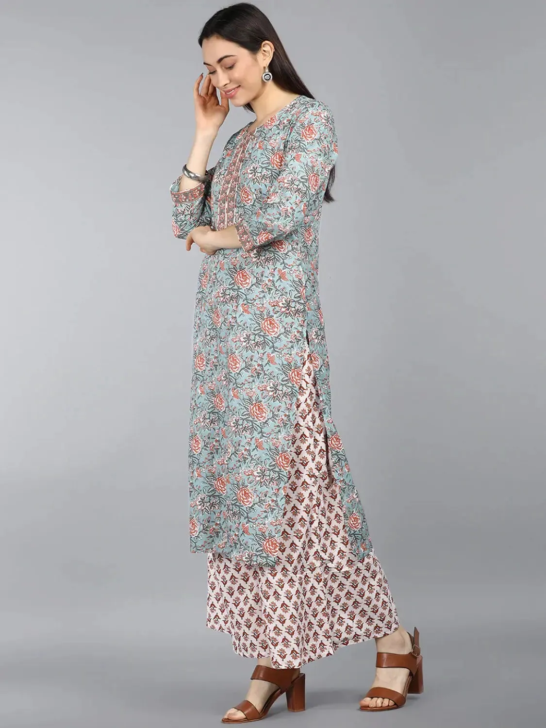 Ahika Pure Cotton Printed Kurta Pant Dupatta-VKSKD1139AB_XS