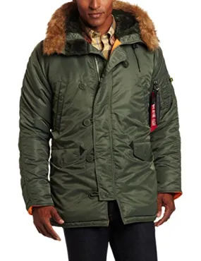 Alpha Industries Men's N-3B Slim-Fit Parka Jacket with Removable Faux-Fur Hood Trim, Sage/Orange, 4X-Large