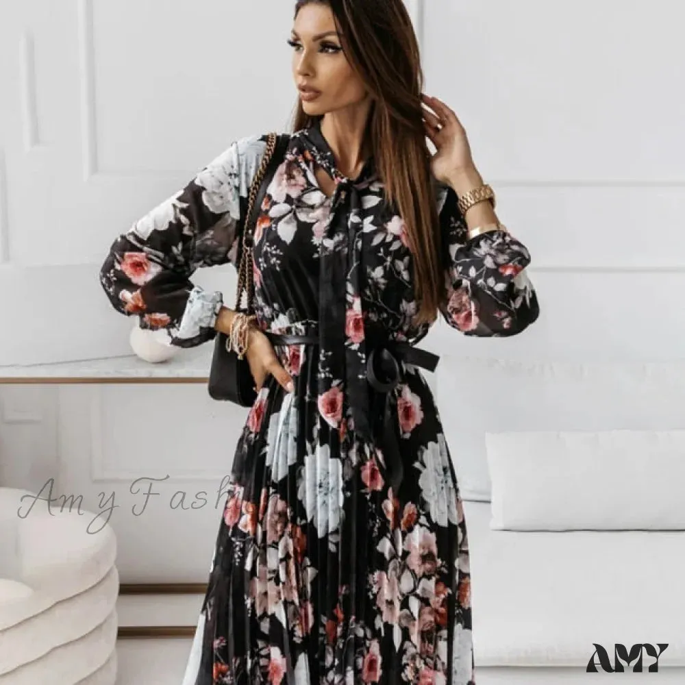 Amy Fashion - Casual Deep V Neck Green Pleated Office Dresses