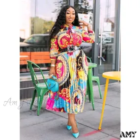 Amy Fashion - Printed Long Sleeve Fashion Dresses