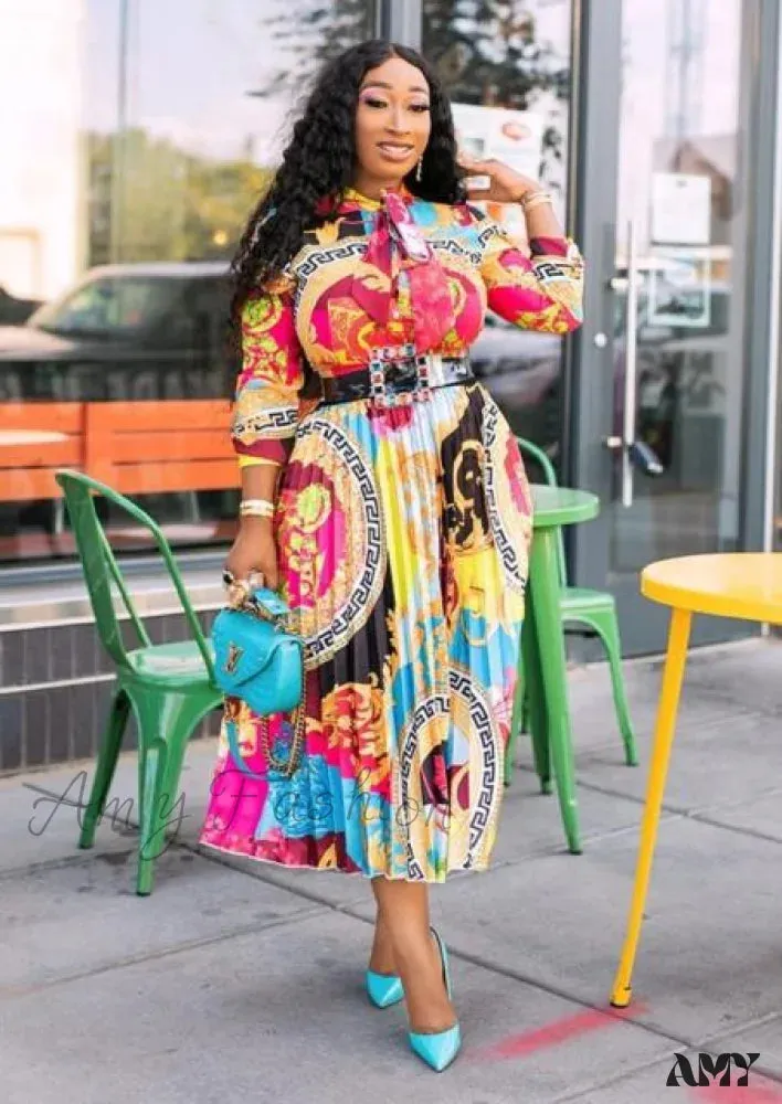 Amy Fashion - Printed Long Sleeve Fashion Dresses