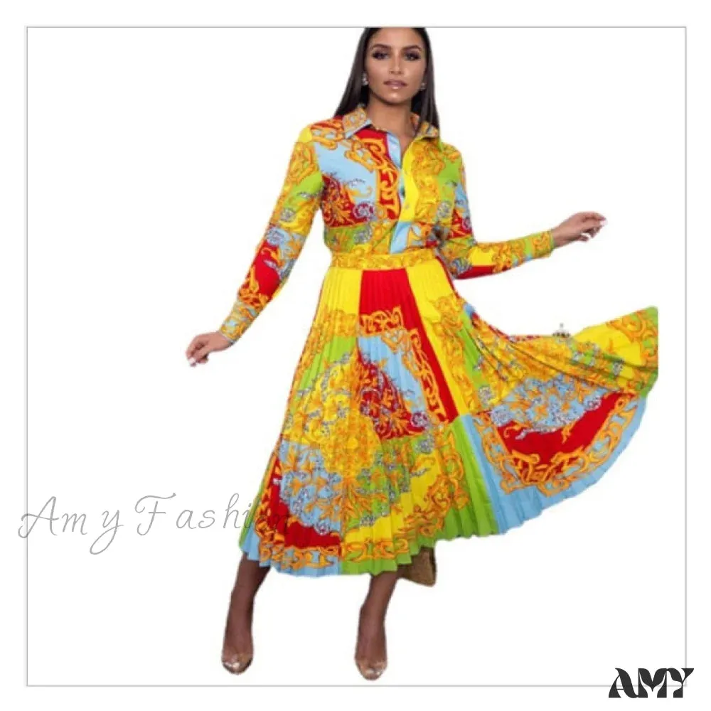 Amy Fashion - Printed Long Sleeve Fashion Dresses