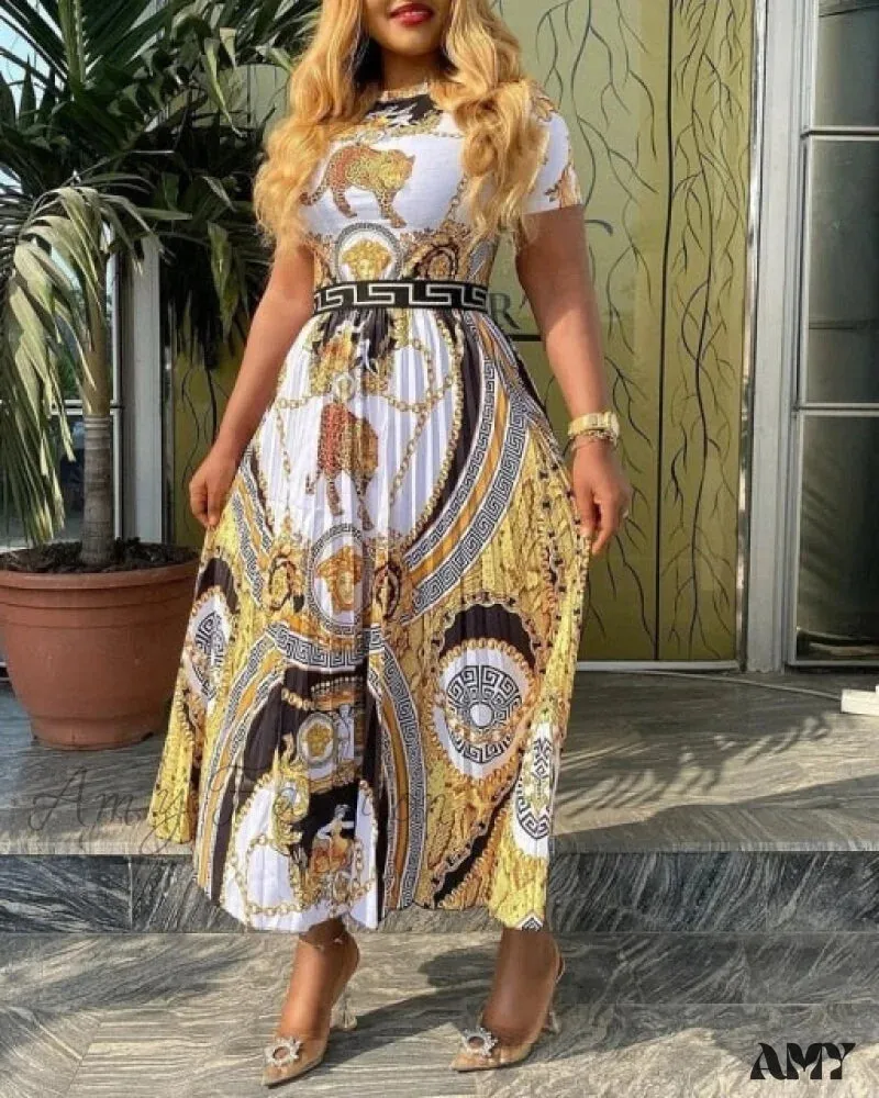 Amy Fashion - Printed Long Sleeve Fashion Dresses