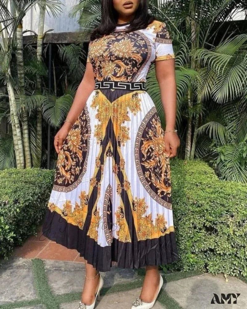 Amy Fashion - Printed Long Sleeve Fashion Dresses