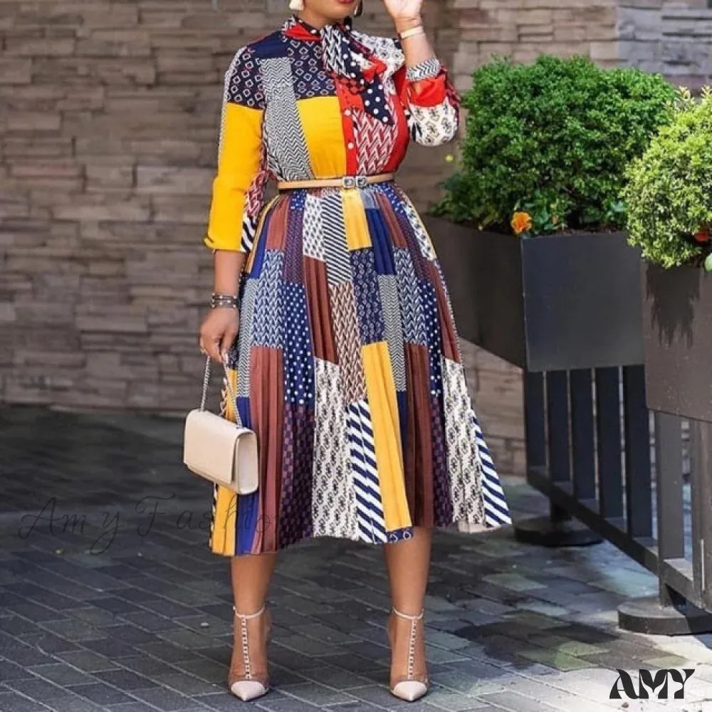 Amy Fashion - Printed Long Sleeve Fashion Dresses