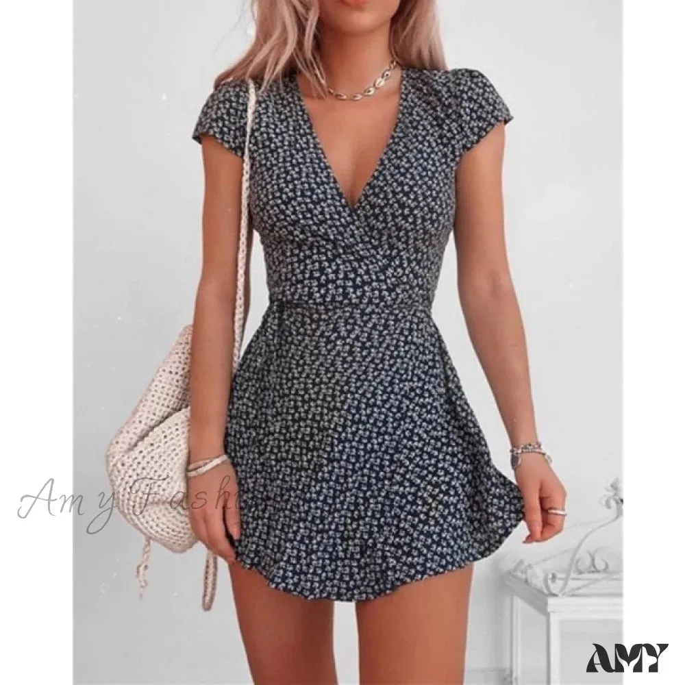 Amy Fashion - Sexy V-neck Ladies High Waist Fashion Dresses