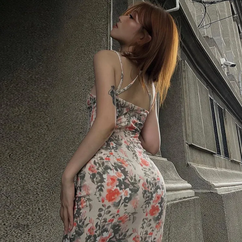 Backless Fitted Floral Cami Dress