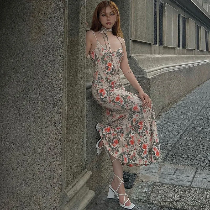 Backless Fitted Floral Cami Dress