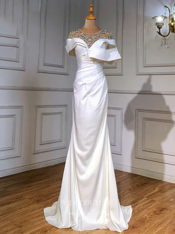 Beaded Satin Prom Dresses Pleated Evening Dresses 21207