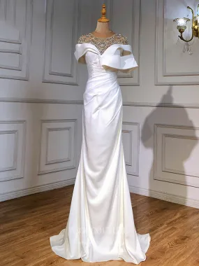 Beaded Satin Prom Dresses Pleated Evening Dresses 21207