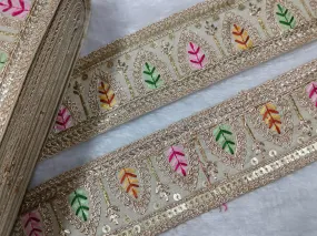 Beige Fancy Zari Sequins Work Embellished Trim
