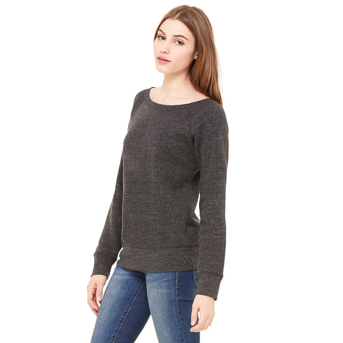 Bella   Canvas Women's Charcoal-Black Triblend Wide Neck Sweatshirt