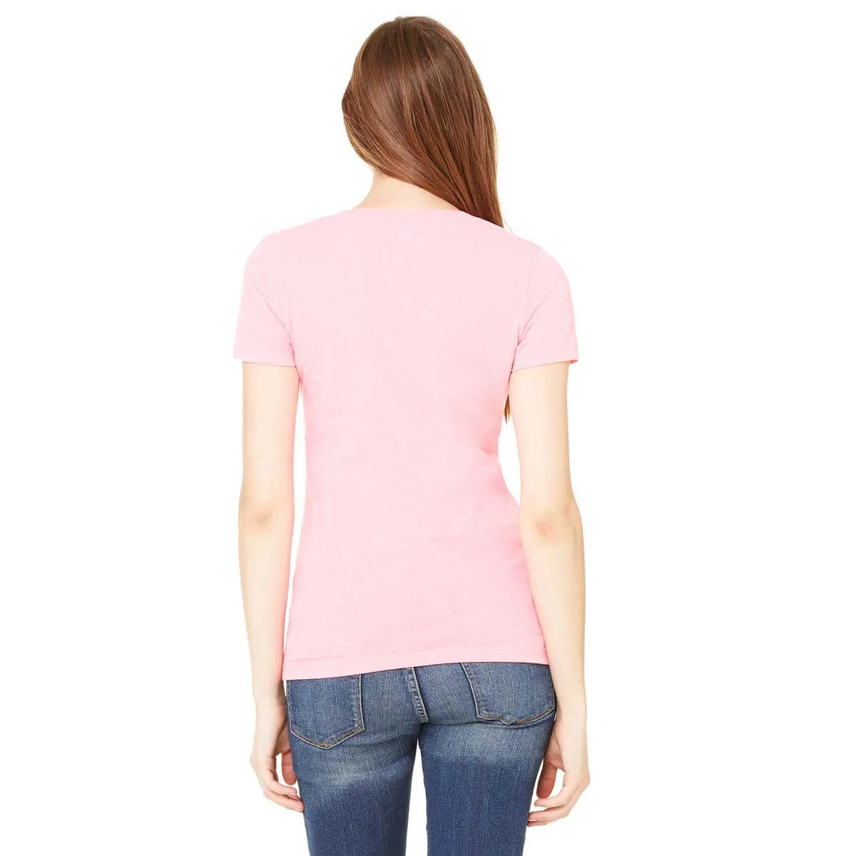 Bella   Canvas Women's Neon Pink Jersey Short-Sleeve Deep V-Neck T-Shirt