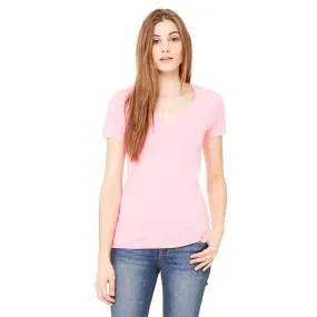 Bella   Canvas Women's Neon Pink Jersey Short-Sleeve Deep V-Neck T-Shirt