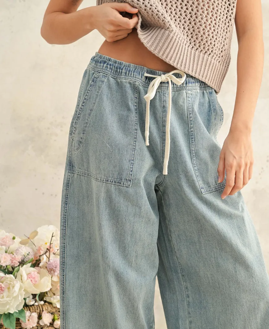 Birdie Elastic Band Denim Pants