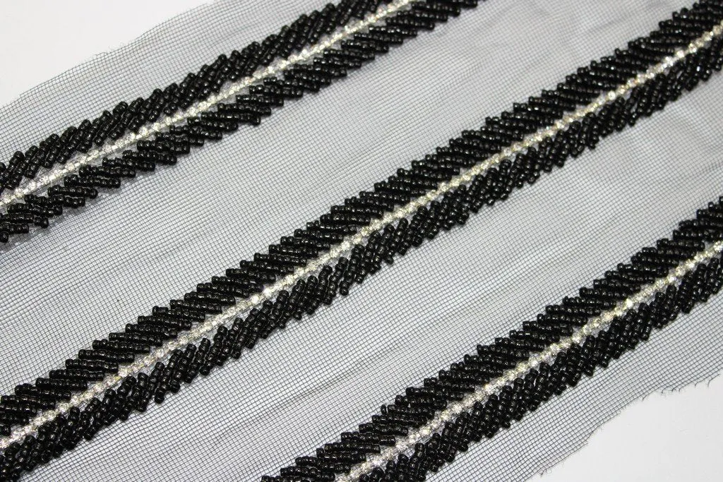 Black Designer Pearl Work Embroidered Border