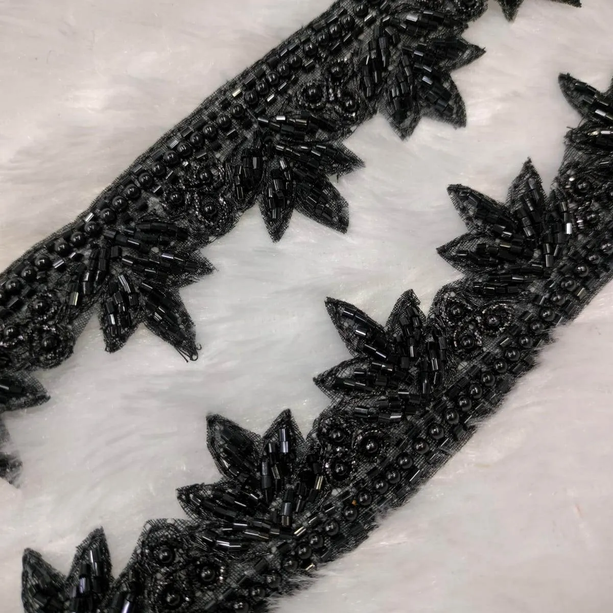 Black Floral Embellished Handwork Trim (Wholesale)
