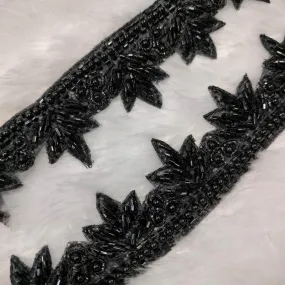 Black Floral Embellished Handwork Trim (Wholesale)