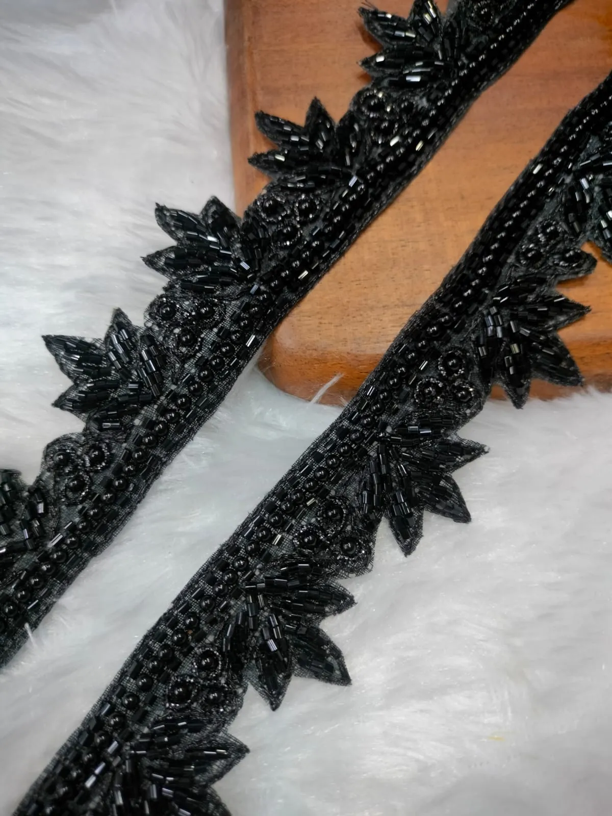 Black Floral Embellished Handwork Trim (Wholesale)
