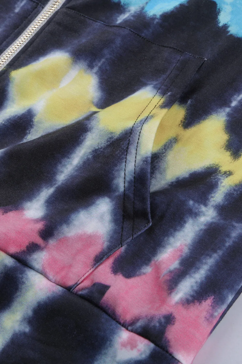 Black Tie Dye Zipper Pocket Hooded Jacket