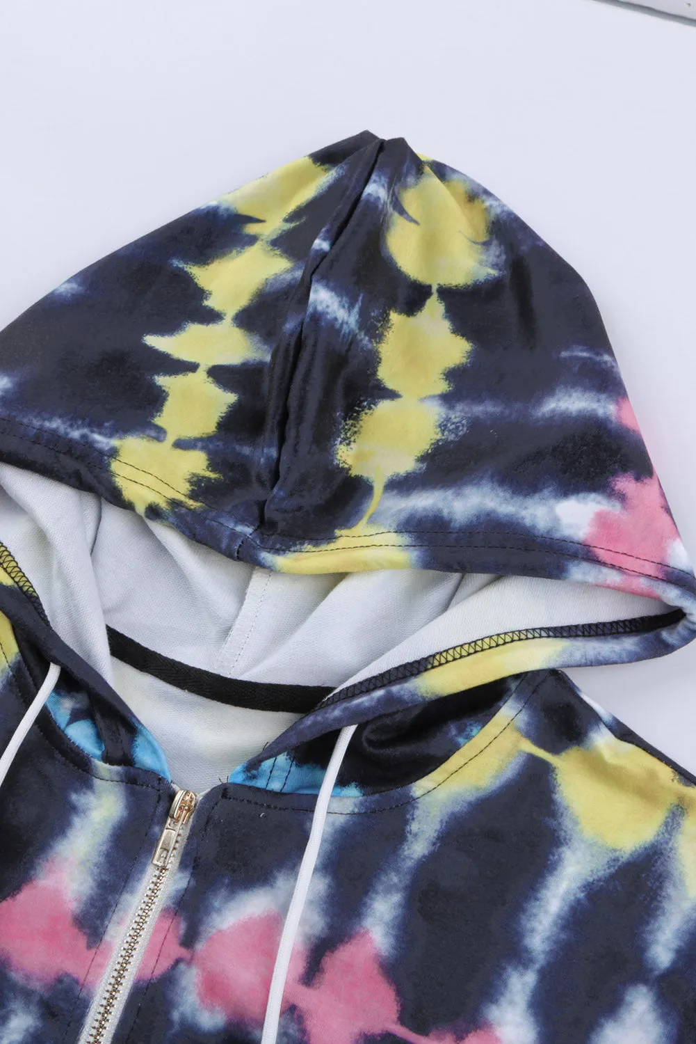 Black Tie Dye Zipper Pocket Hooded Jacket