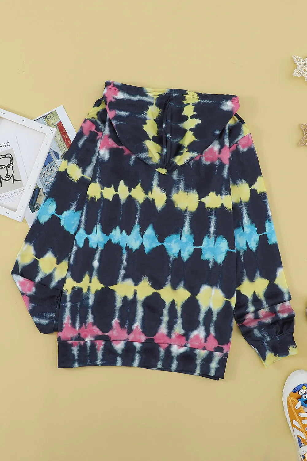 Black Tie Dye Zipper Pocket Hooded Jacket