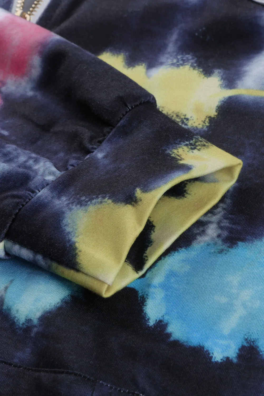 Black Tie Dye Zipper Pocket Hooded Jacket
