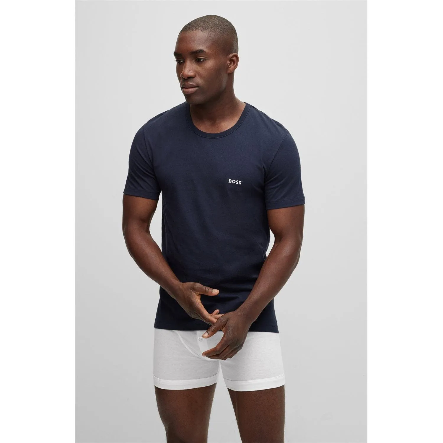 BOSS 3 Pack Classic Logo-Embroidered  Cotton T-Shirts - White/Navy/Black