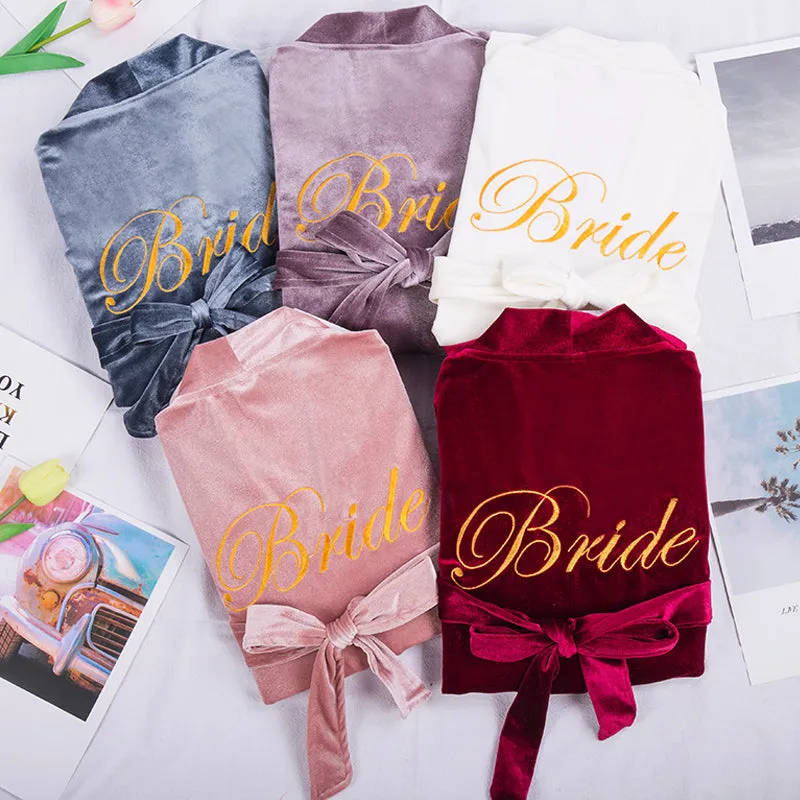 Bridesmaid Gifts Bridesmaid Robes Velvet Robe Embroidered Bridal Party Robes Bride Robe