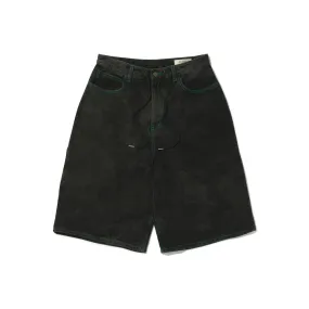 CARPENTER LOOSEFIT DENIM SHORT PANTS BLACK GREEN STITCH