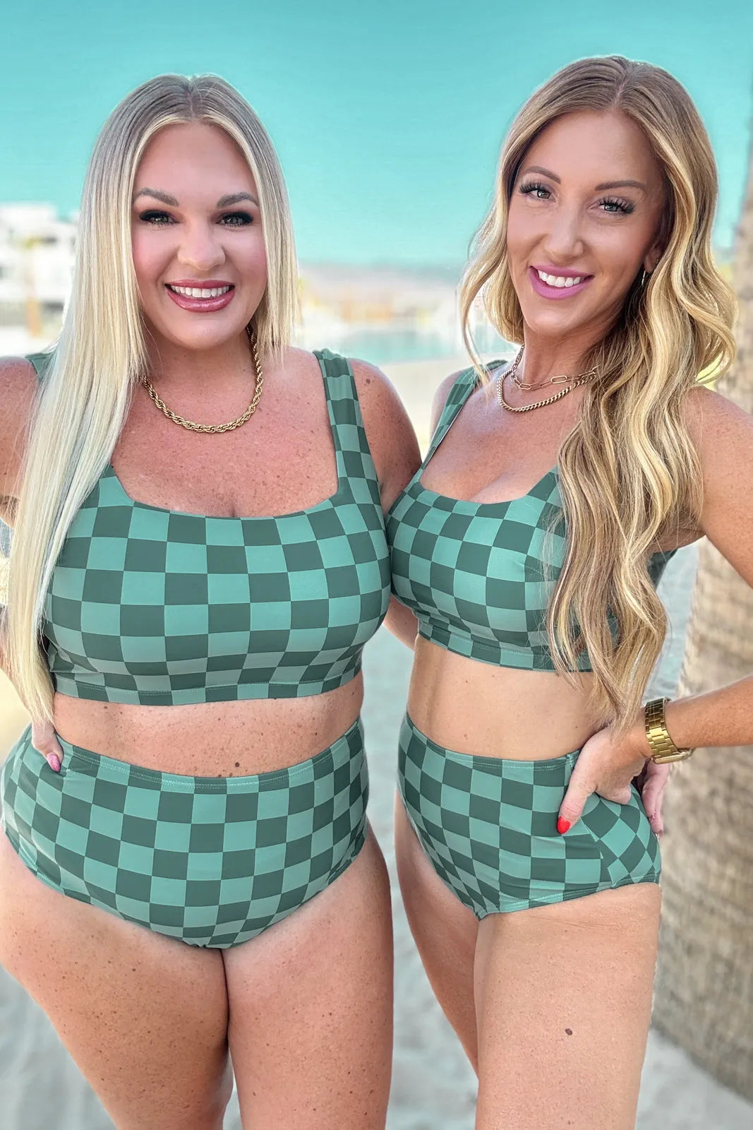 Checkered Swim Bottoms in Green