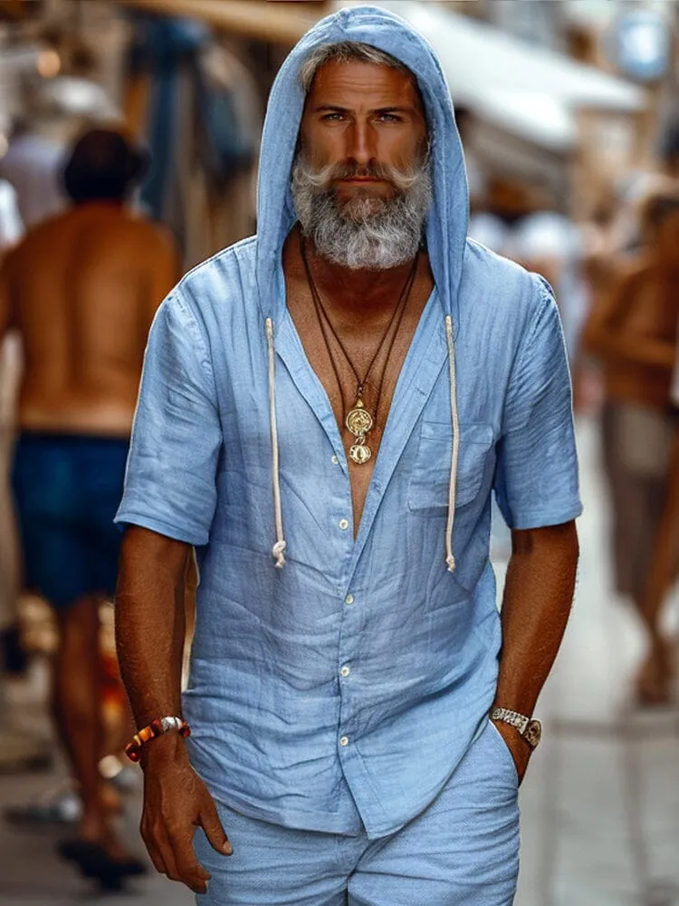 Cotton Hooded Shirt Shorts Sets