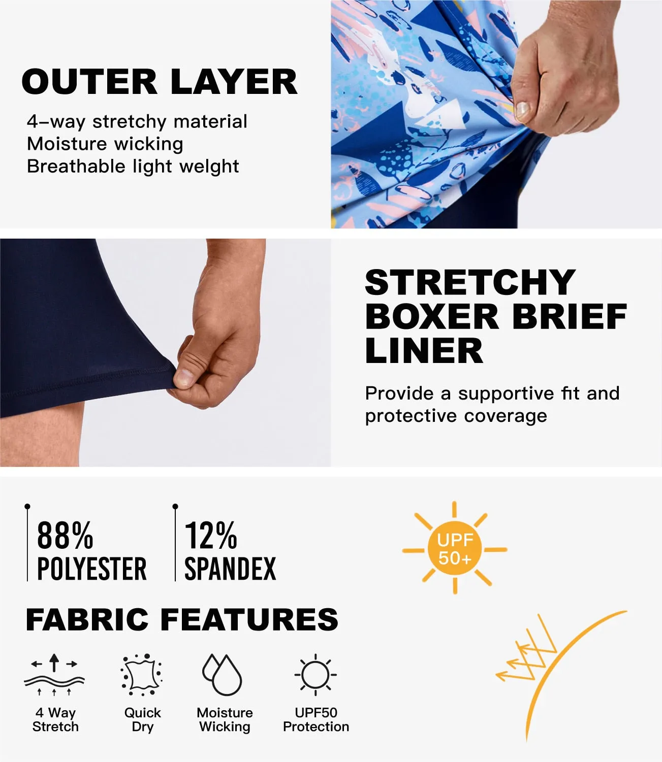 CURTIS Swim STRETCH Trunks with Compression Liner F