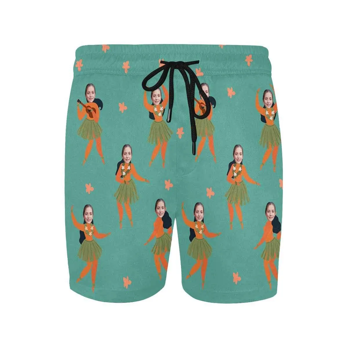 Custom Made Swim Trunks with Girlfriend's Face Design Hawaiian Style Men's Quick Dry Swim Shorts