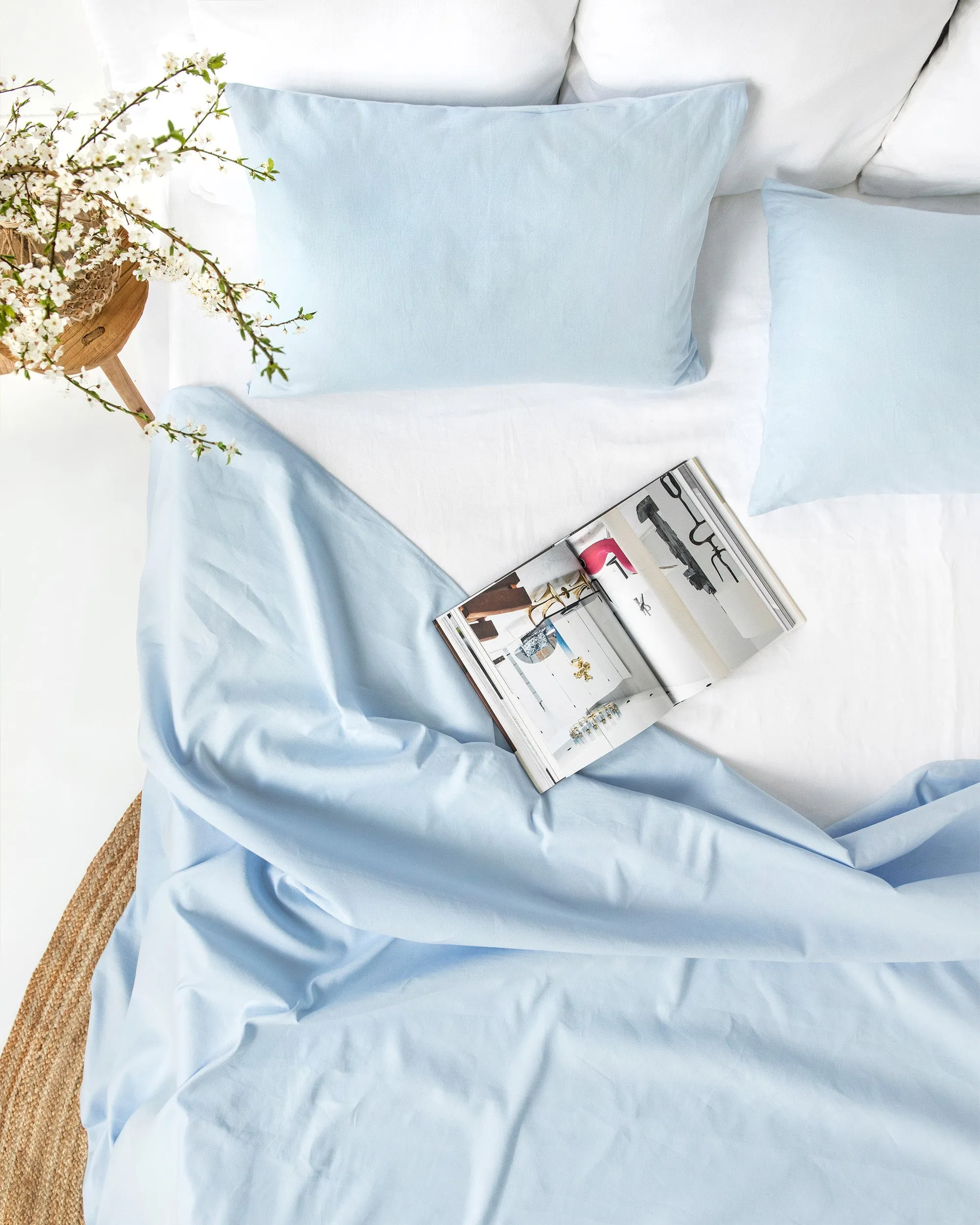 Custom size (inch) linen-cotton pillowcase in Sky blue
