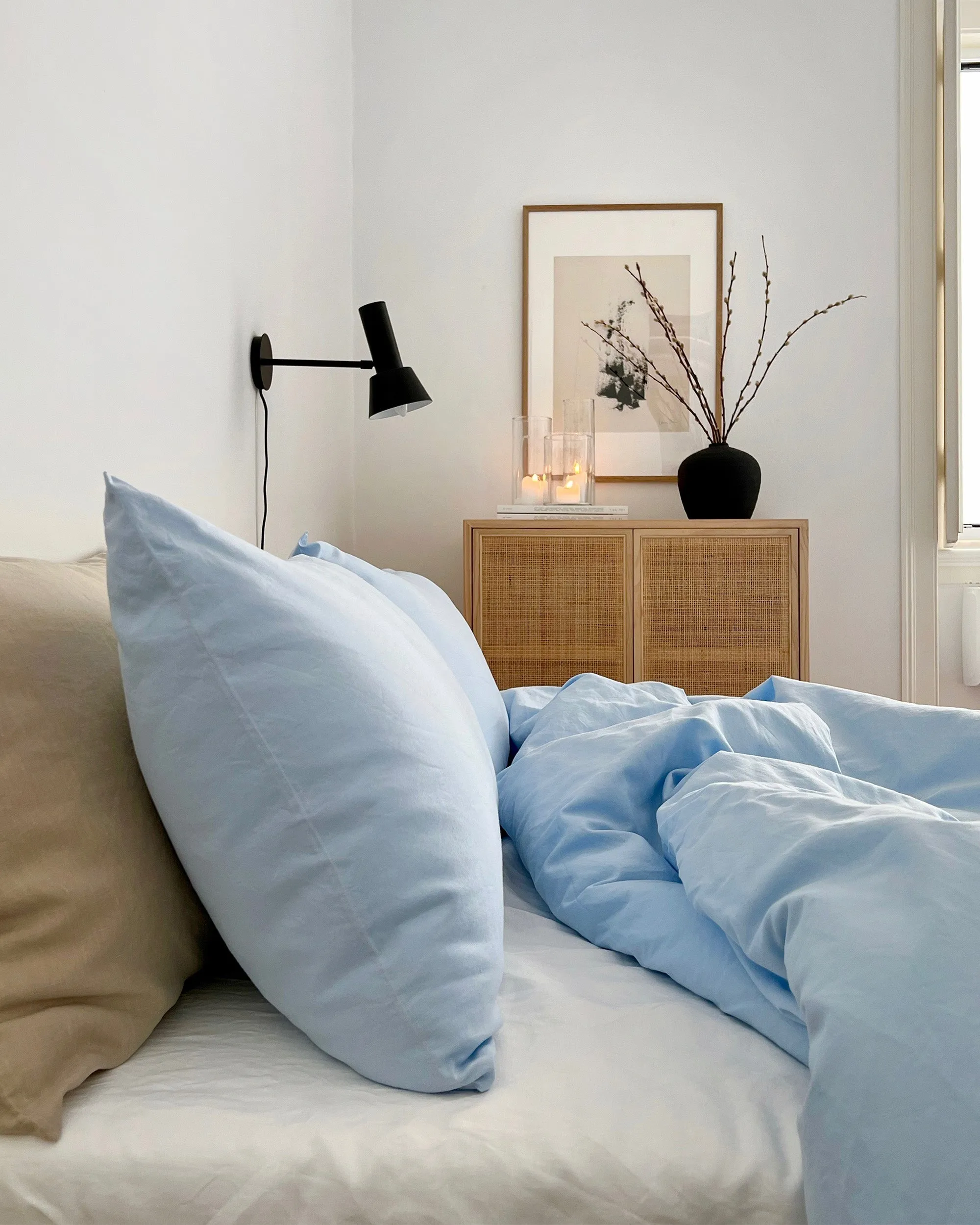Custom size (inch) linen-cotton pillowcase in Sky blue