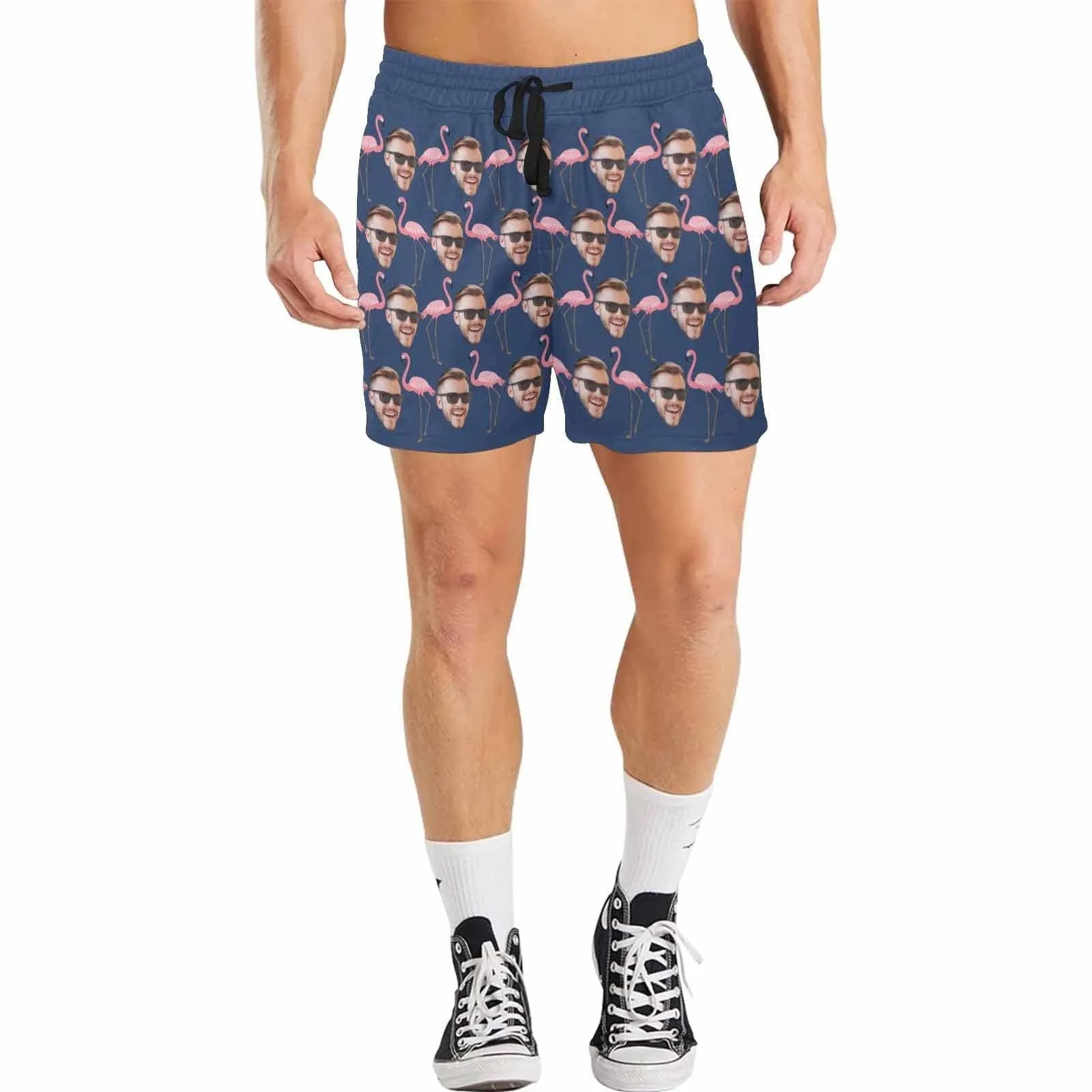 Custom Swimming Trunks Personalized Face Flamingo Men's Quick Dry Swim Shorts for Holiday