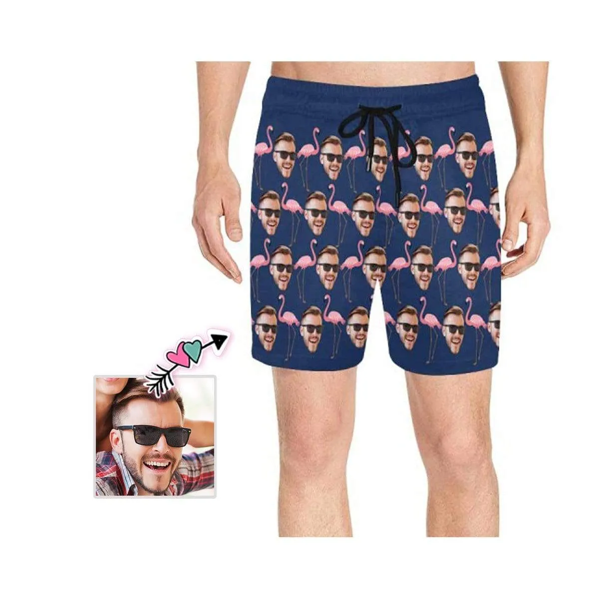 Custom Swimming Trunks Personalized Face Flamingo Men's Quick Dry Swim Shorts for Holiday