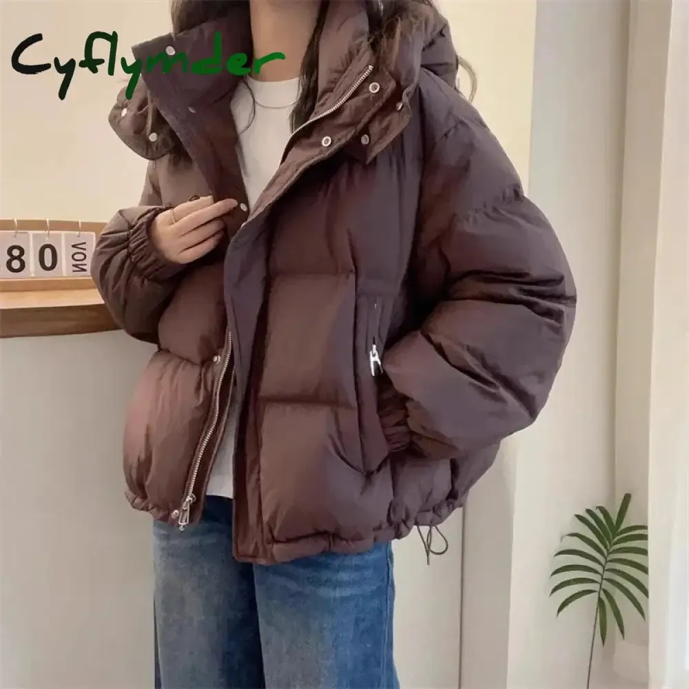 Cyflymder Women Korean Cotton Parkas Hooded Winter Oversize Coat Thick Warm Loose Puffer Jacket Female Solid Fashion Zipper Outwear