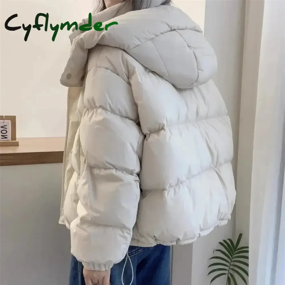 Cyflymder Women Korean Cotton Parkas Hooded Winter Oversize Coat Thick Warm Loose Puffer Jacket Female Solid Fashion Zipper Outwear