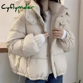Cyflymder Women Korean Cotton Parkas Hooded Winter Oversize Coat Thick Warm Loose Puffer Jacket Female Solid Fashion Zipper Outwear
