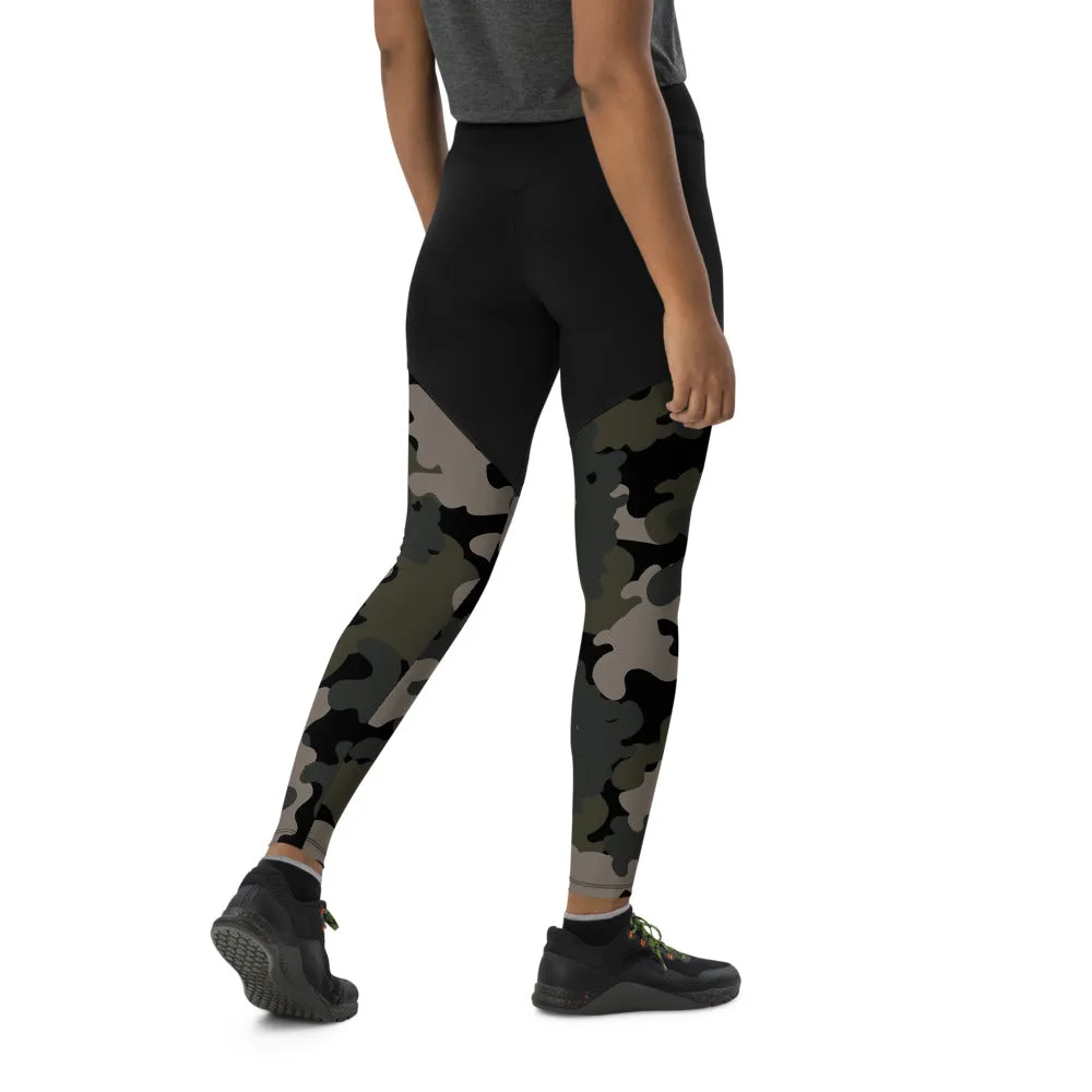 Dark Camouflage Sports Leggings with Pocket