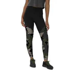 Dark Camouflage Sports Leggings with Pocket