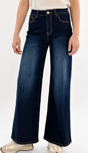 Dark Indigo High-Waisted Wide Leg Denim Pants