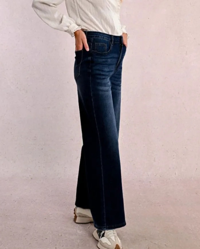 Dark Indigo High-Waisted Wide Leg Denim Pants