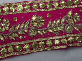 Dark Pink Floral Gota Work Embroidered Border