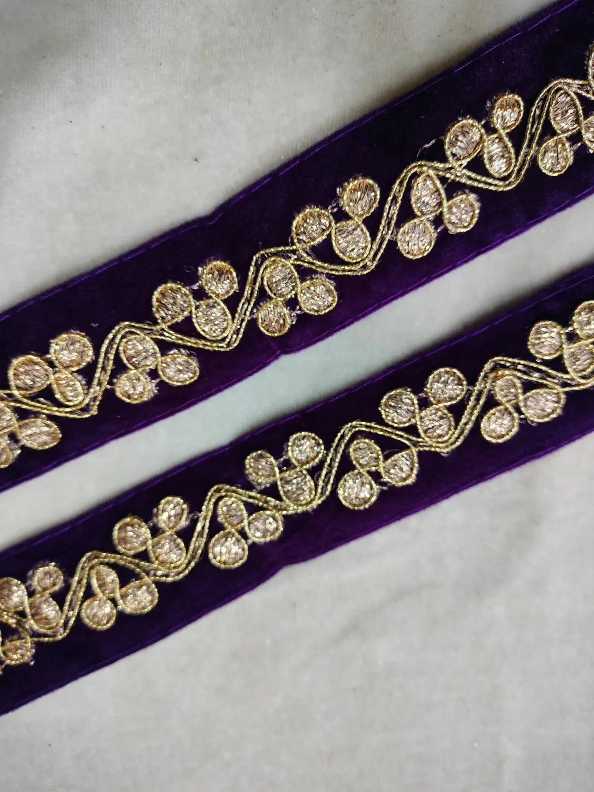 Dark Purple & Golden Fancy Zari Embellished Trim